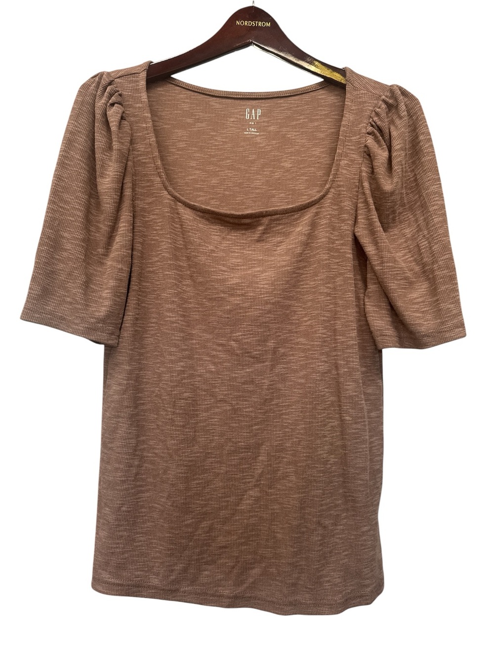 GAP Women's Taupe Scoop Neck Puff Sleeve Top